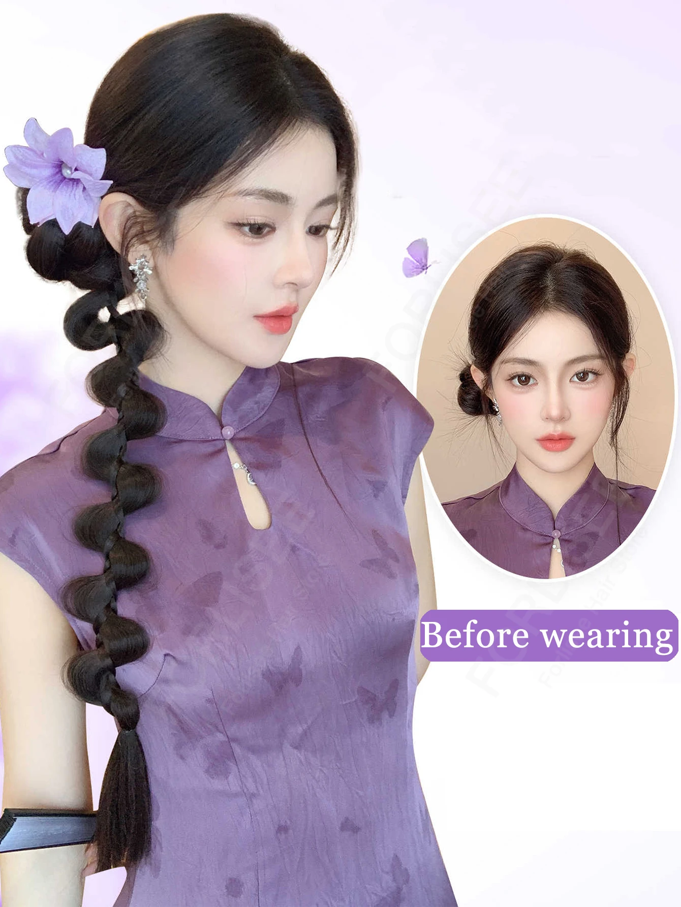 1/2 قطعة الشعر التمديد مضفر ذيل حصان موضة طويلة تويست مضفر ذيل حصان الاصطناعية تمديد إكسسوارات الشعر الهيب هوب Y2K فتاة