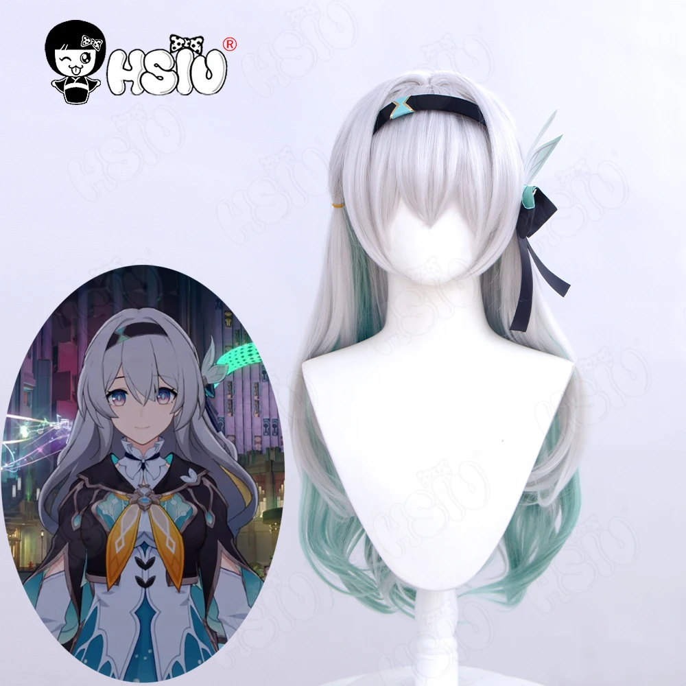 Firefly Cosplay Wig Fiber synthetic wig Game Honkai Star Rail Cosplay「HSIU 」Silver White Gradient Lake Green Long Wig+Wig Cap