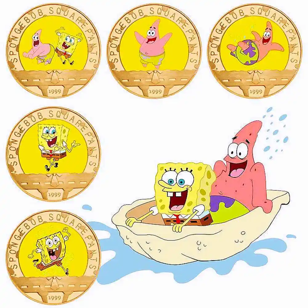 SpongeBob Toys Metal SpongeBob Coin Tcg Patrick Star Anime Commemorative Coins Collectibles Cartoon Medal Kids Toys Gifts Badge