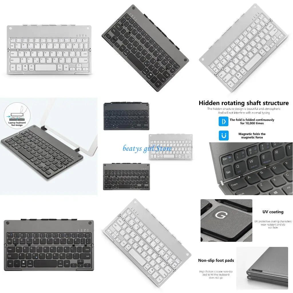 

C7AB Магнитная складная беспроводная клавиатура с перезаряжаемой батареей, маленькая клавиатура с держателем для телефонов,