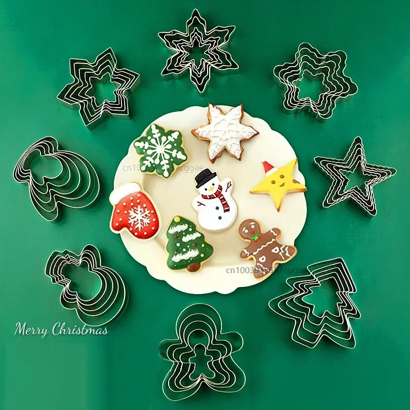 5PCS Christmas Cookie Cutter Set Stainless Steel Christmas Themed Shape Cookie Mold Biscuit Cutters Xmas DIY Baking Cookie Tool