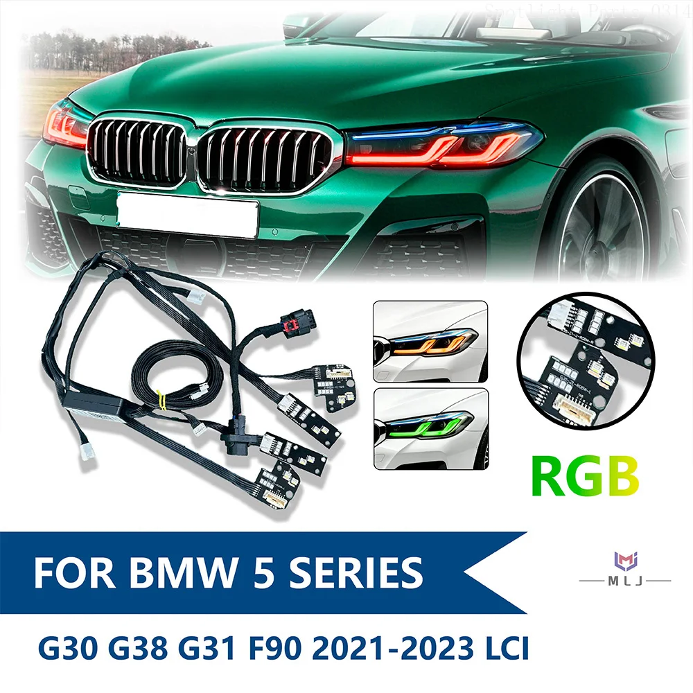 RGB 64 Colors For BMW 5 Series G30 G38 G31 F90 2021-2023 LCI Headlight Plug and Play DRL Internal Wiring Harness Car Accessories
