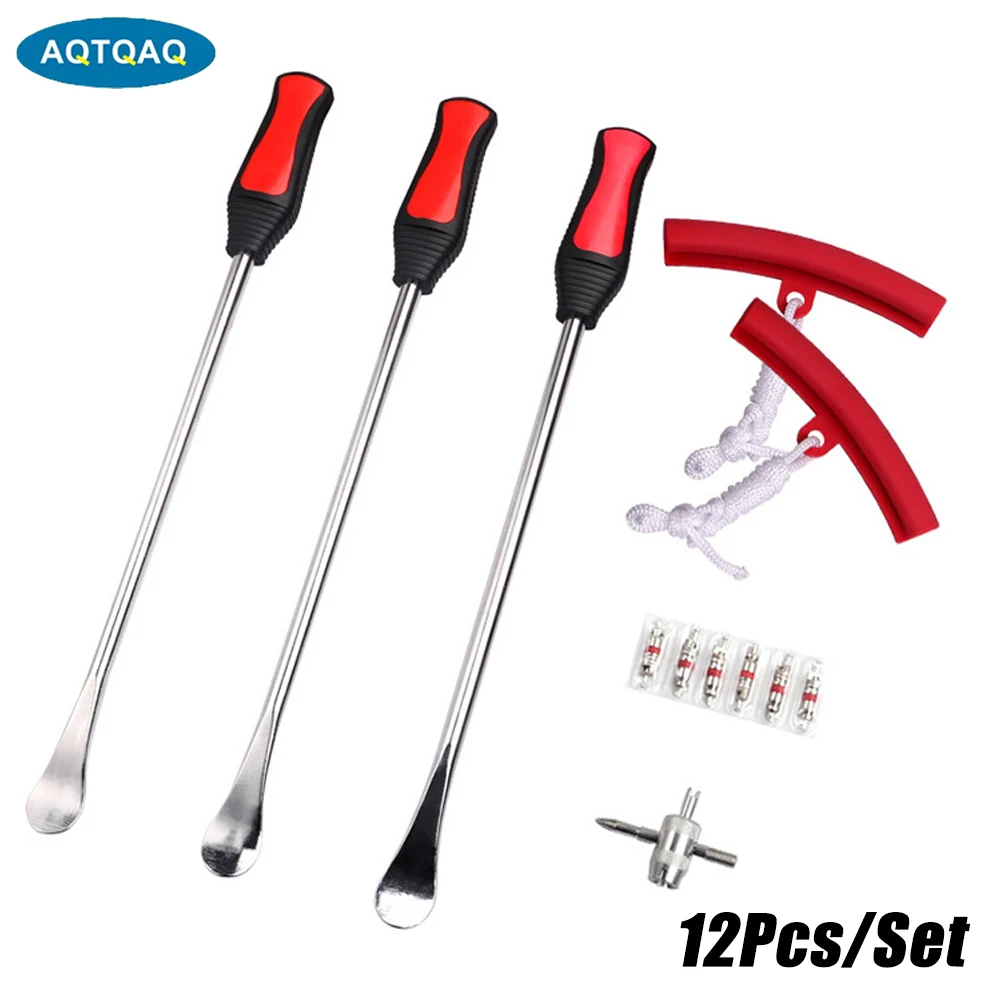 AQTQAQ 1Set Tire Spoon Lever Dirt Bike Lawn Mower Motorcycle Tire Changing Tools with 3 Tire Irons 2 Rim Protectors 1 Valve Stem