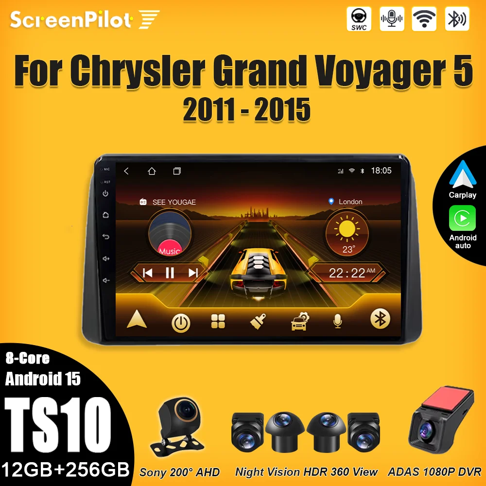 Para Chrysler Grand Voyager 5 2011 2012 - 2015 Rádio de Carro Android 16 Reprodutor de Vídeo Multimídia GPS Navegação Bluetooth Wifi 5G RDS