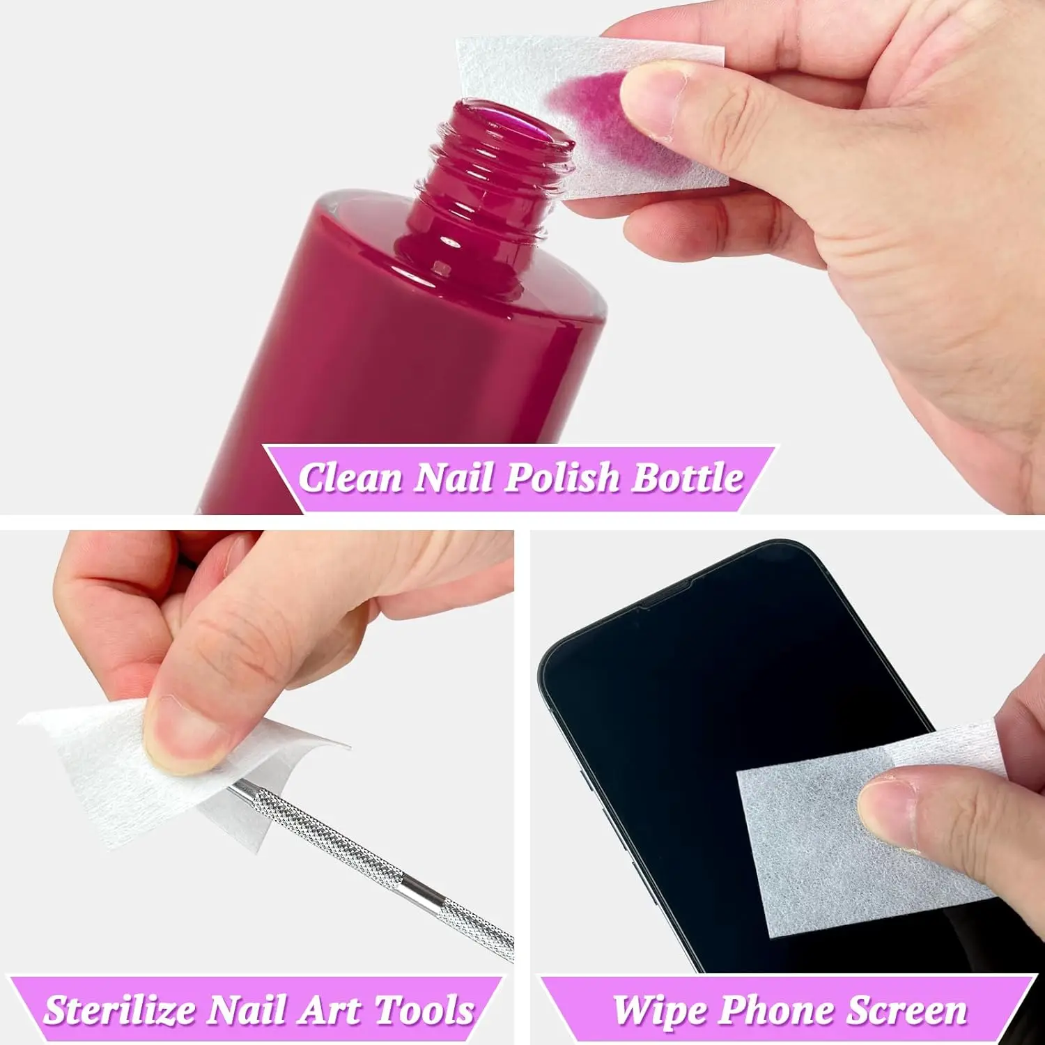 1000Pcs Lint Free Nail Wipes+2pcs Cuticle Pushers 100% Non-Woven Nails Cotton Pads for Manicure Gel Polish Makeup Remover Tools view 5