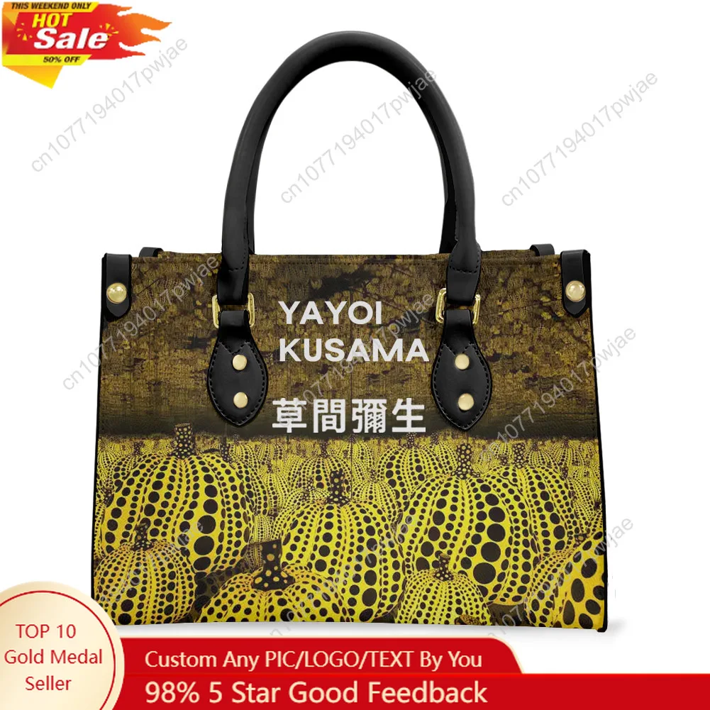 

Funny Yayoi Kusama Pumkin Tote Bag Purse Womens Mens Personalized Text Image PU Leather Handbag Business Shopping Gift Bags