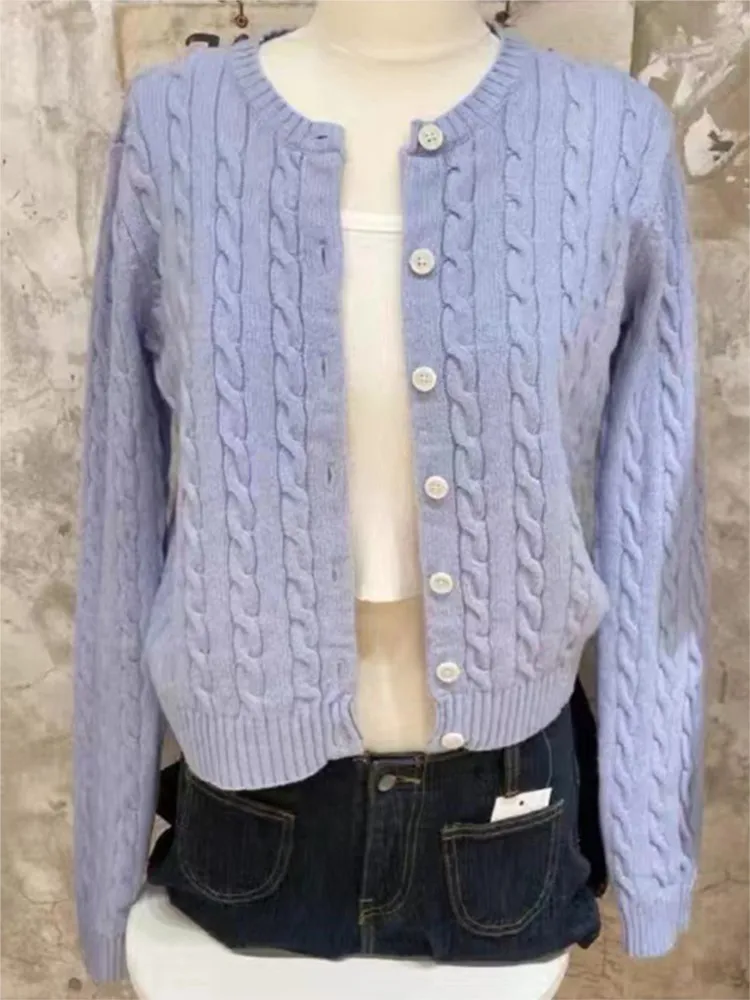 

Модный вязаный свитер, пальто, женский осенний свободный повседневный однотонный джемпер с круглым вырезом на пуговицах, винтажный шикарный кардиган в стиле Харадзюку Y2K