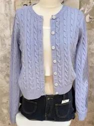 Fashion Knit Twist Sweater Coat Women Autumn  O-neck Button Loose Casual Solid Jumper Tops Vintage Harajuku Y2K Chic Cardigan