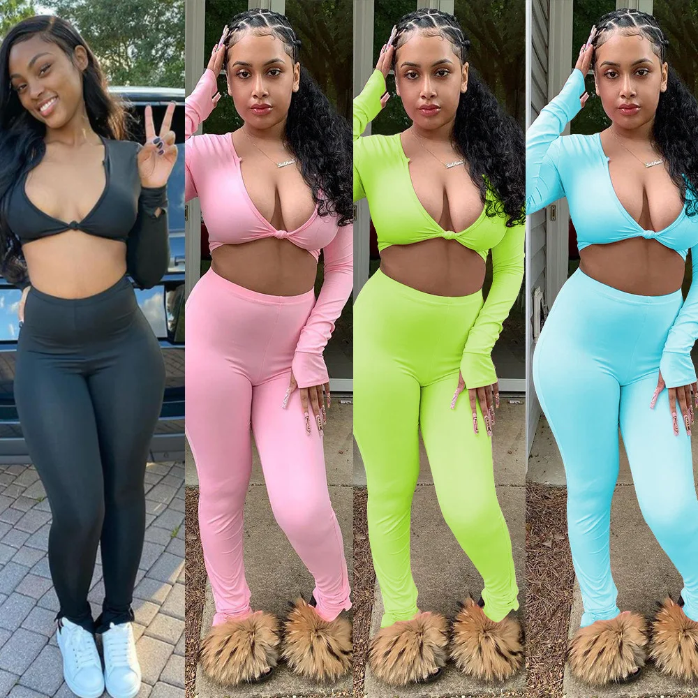 SUSOLA Casual Summer 2 Two Piece Set Women Pink Outfit Long Sleeve Crop Top Leggings Women Jogger Matching Sets Ladies Tracksuit