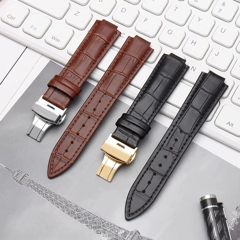 Leather watch strap For original Louis Vuitton TAMBOUR HORIZON LV TAMBOUR Q11410 21*12mm convex opening cowhide watchband Man
