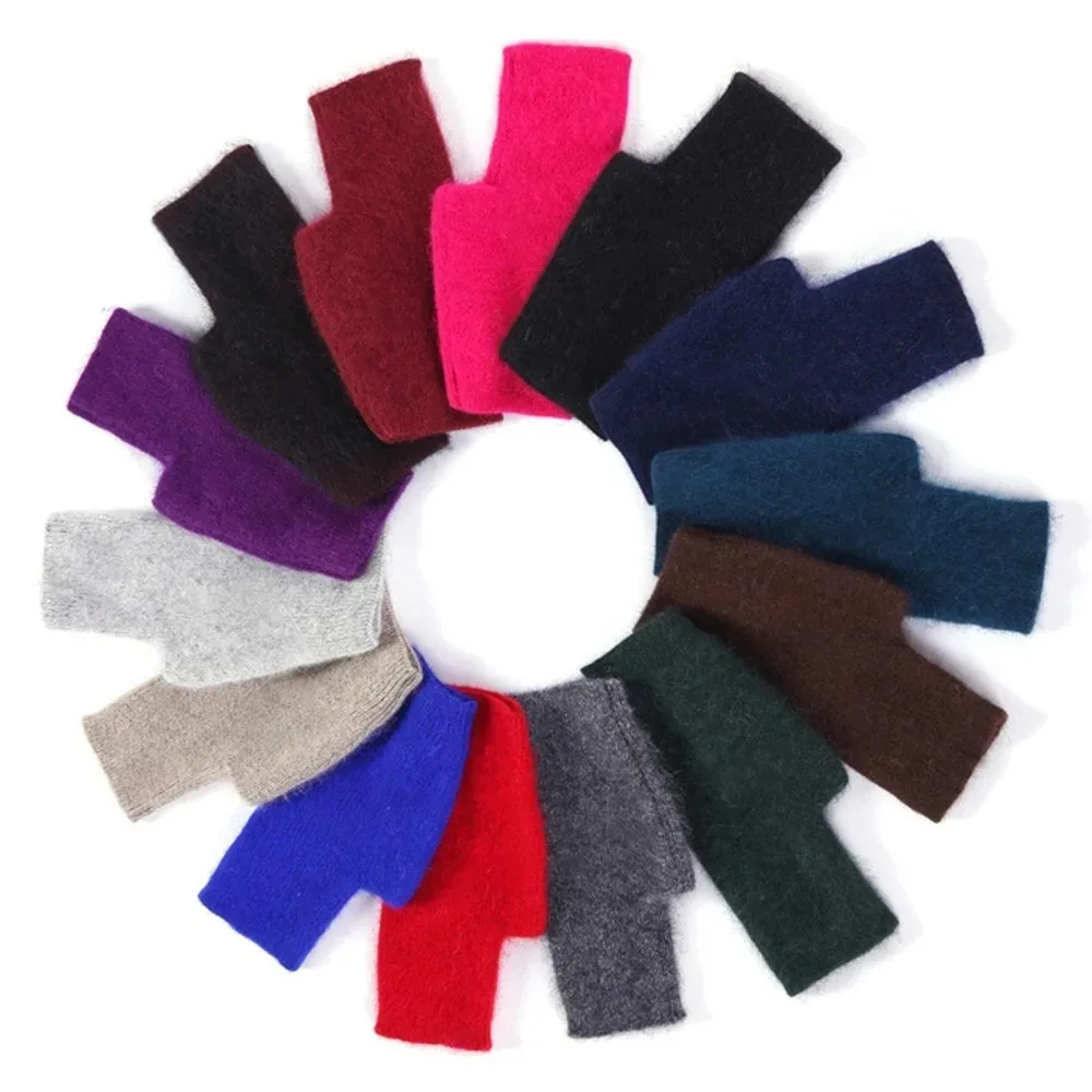 Modische fingerlose Kaschmir-Handschuhe, handgelenklang, warme Winterhandschuhe mit Daumenloch, gestrickte Wollhandschuhe, Unisex