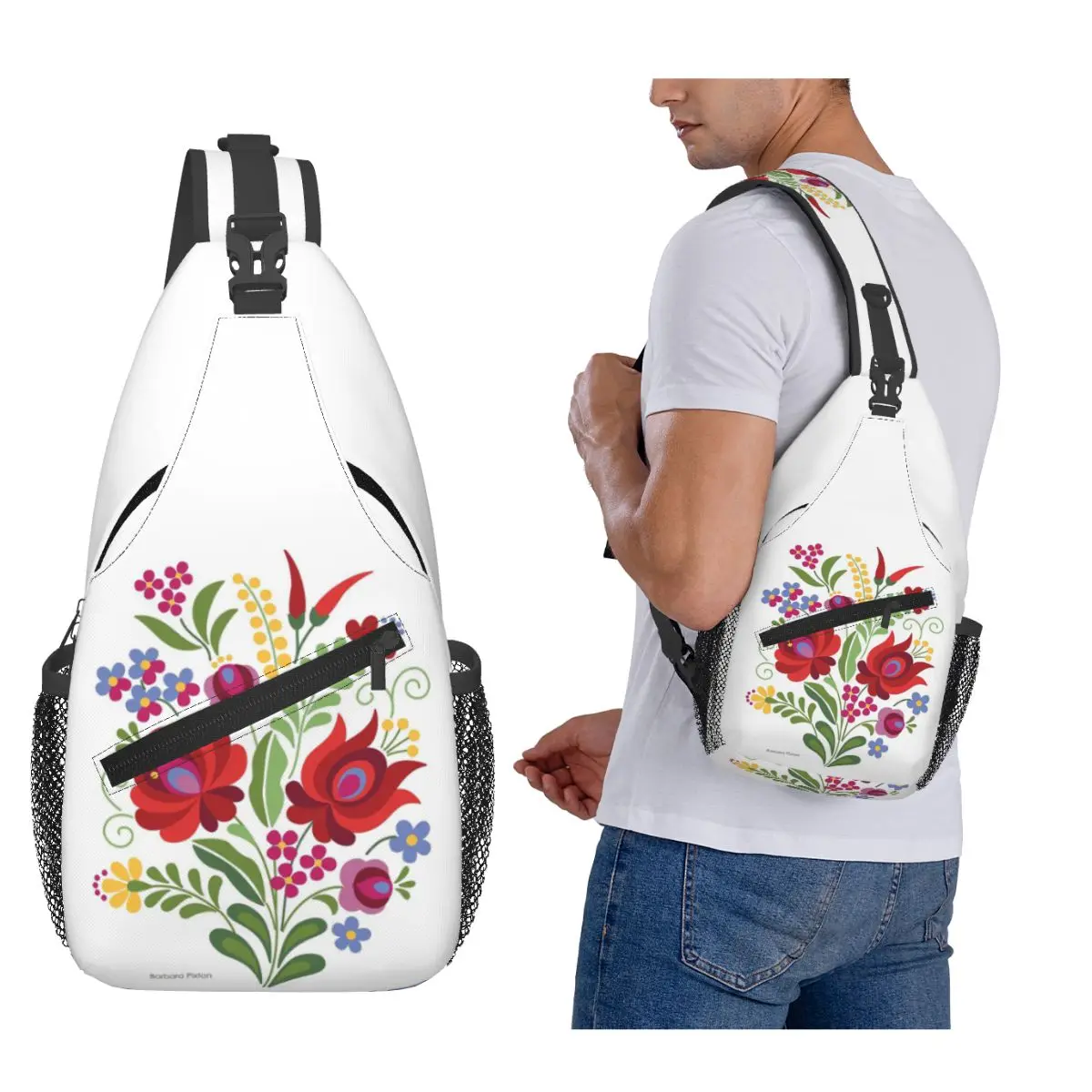 

Hungarian Folk Design Red Peppers Chest Bag Men Sling Crossbody Backpack Chest Bag Travel Hiking Daypack Shoulder Bag