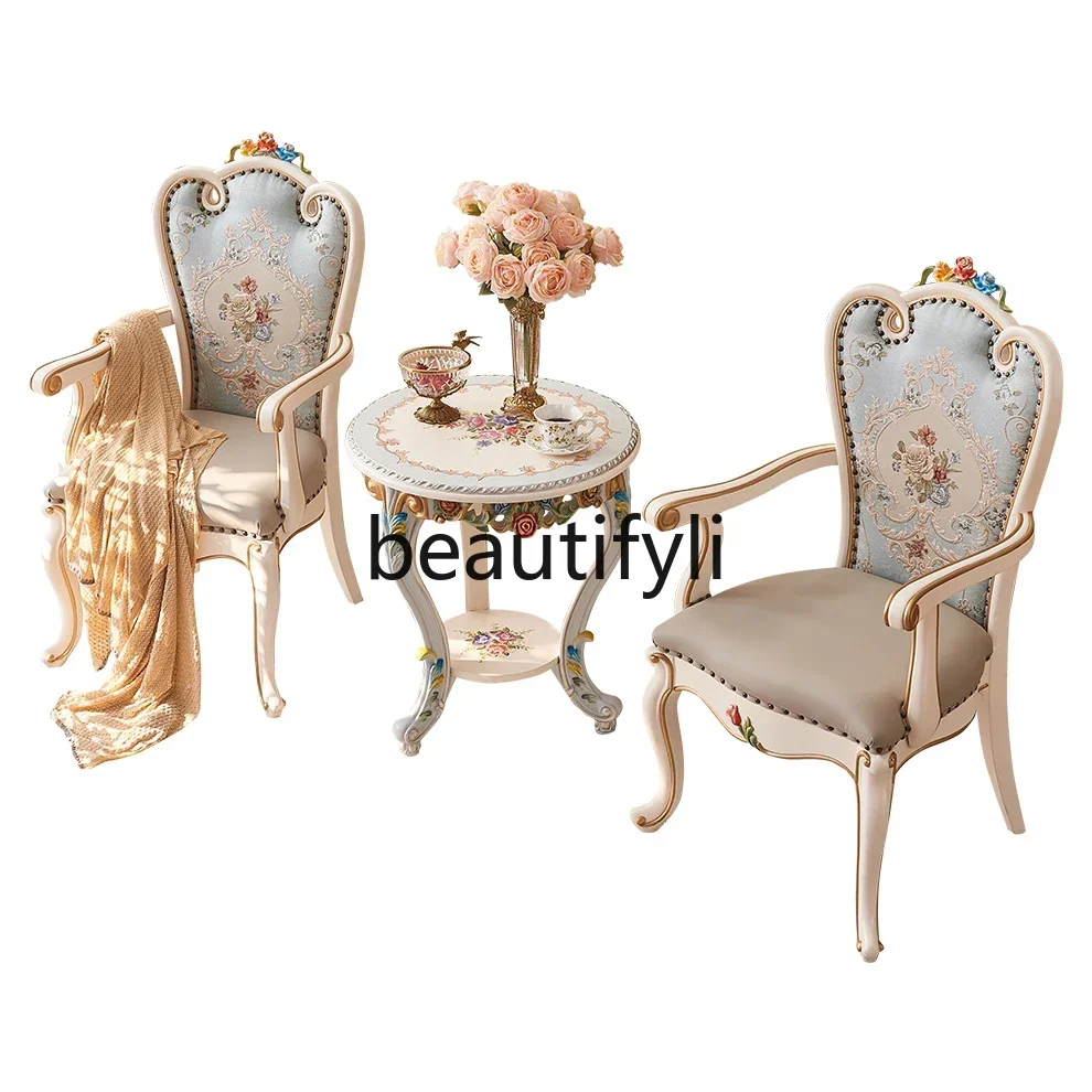 

solid wood luxury hand-painted flower small coffee table meeting guest bedroom leisure chair corner combination sofa edge0420