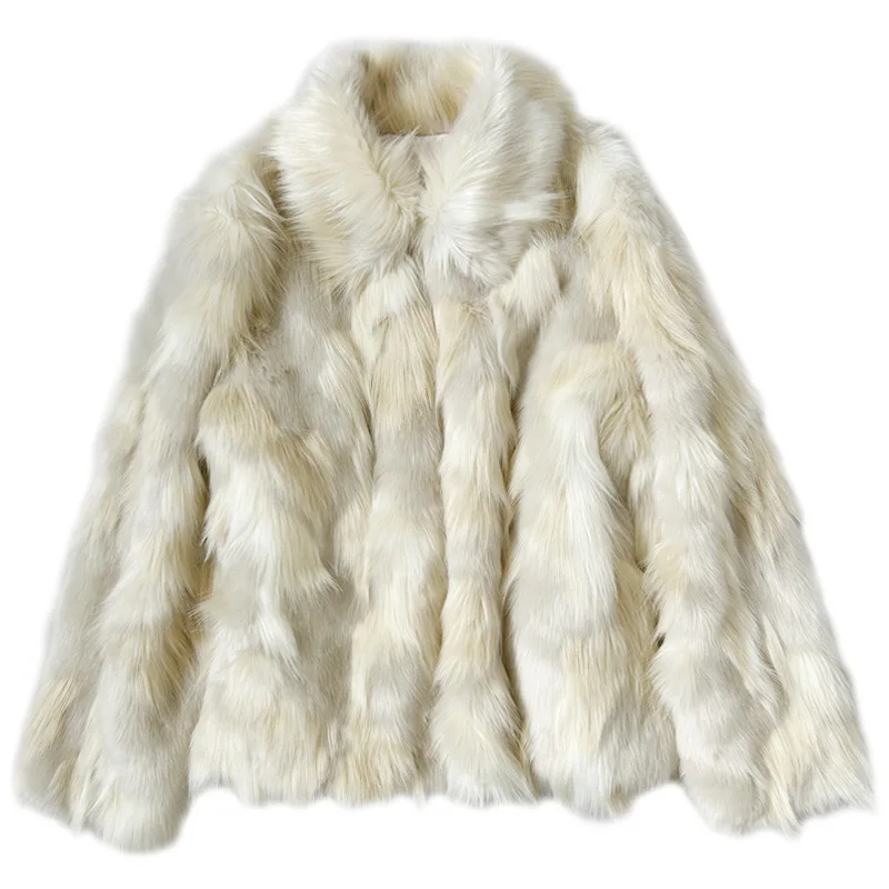 Temperamento feminino inverno imitação de pele outwear lapela gola de pelúcia chique senhora casaco de pele artificial elegante feminino jaqueta de pele do falso