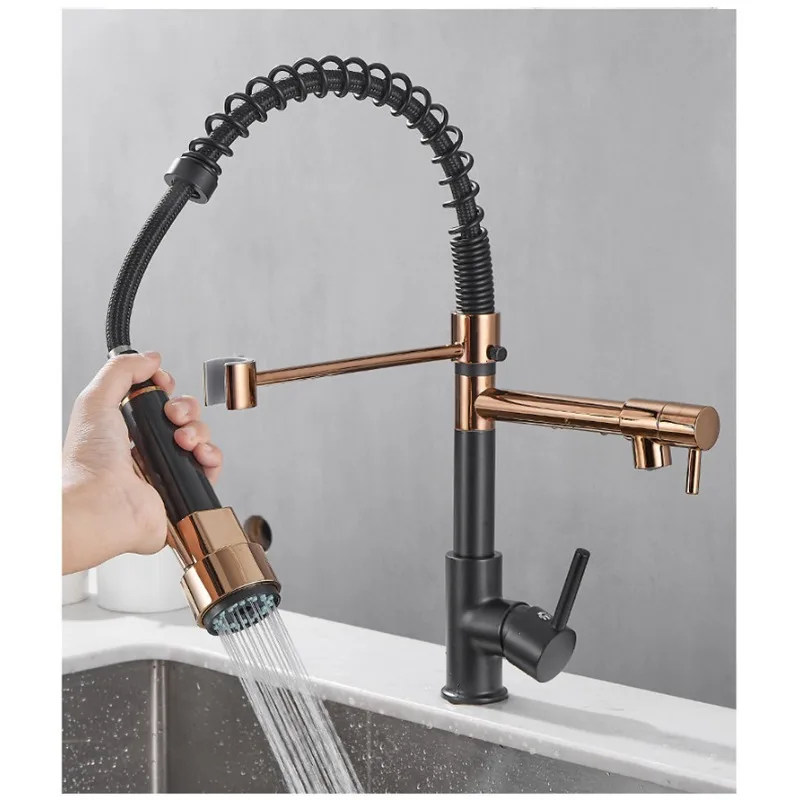 Grifo de salida doble Universal de cocina multifuncional de agua mezclada fría y caliente de primavera, grifo de fregadero de lavabo de verduras