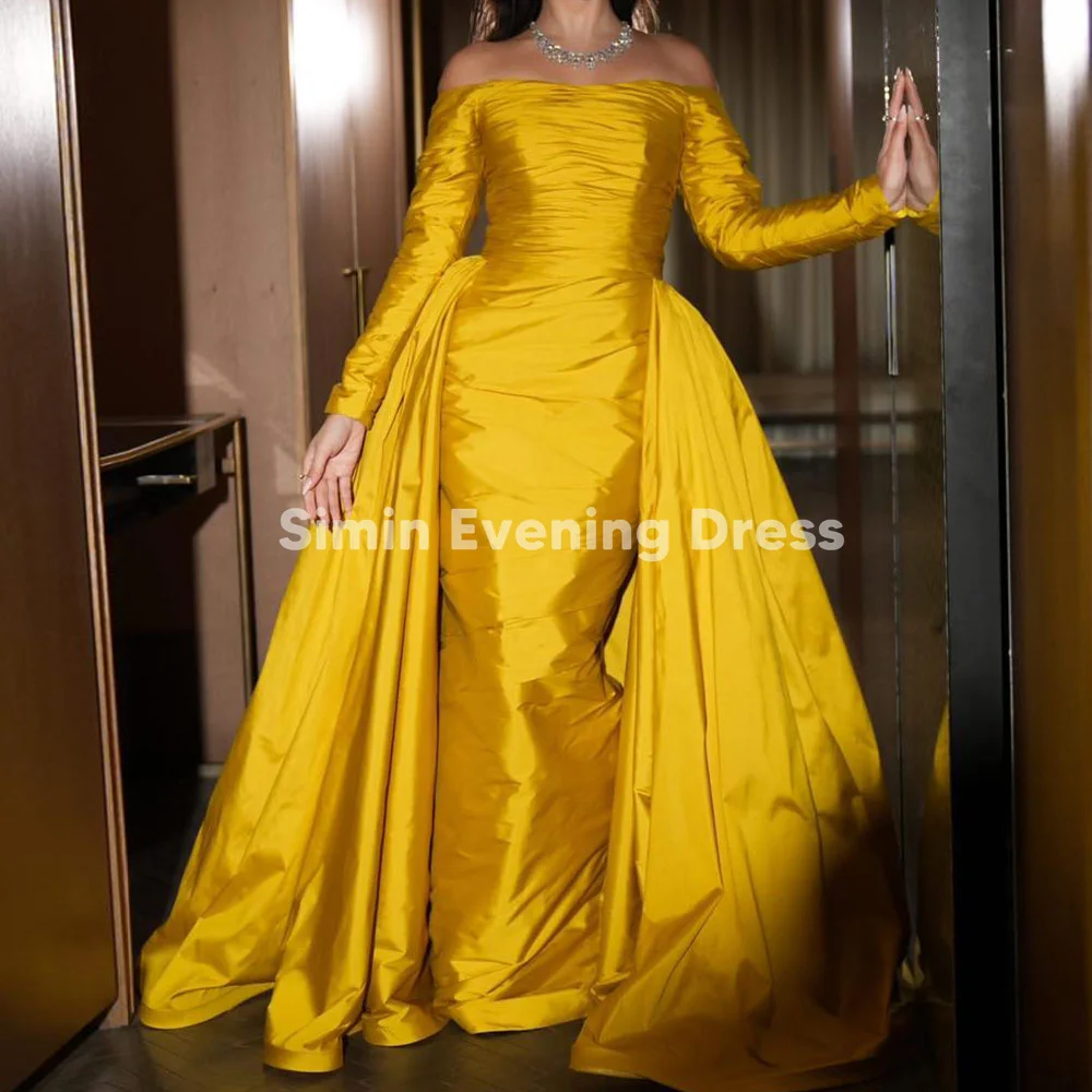 

Simin Women's Satin Off-the-shoulder Straight Pleats Luxury Dubai Evening Dress With Long Sleeves Elegant Party Dresses 2025
