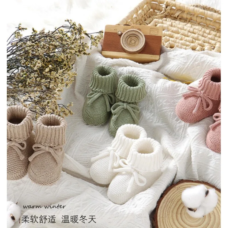 

Baby Shoes Solid Color Knitted Newborn Boys and Girls Boots First Walkers Soft Bottom Infant Unisex Footwear 0-18m Child Booties