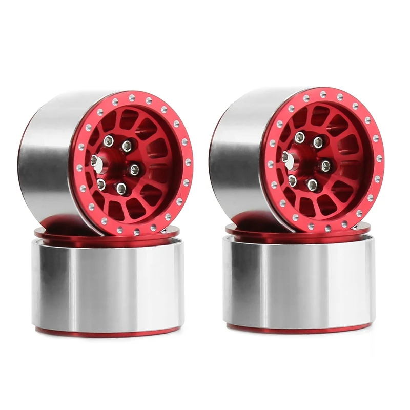 4Pcs 1.0 Inch Metal Beadlock Wheel Hub Wheel Rim For 1/18 1/24 RC Crawler Car TRX4M Axial SCX24 AX24 Parts Red