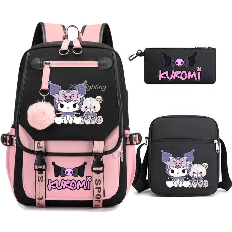 3pcs My Kuromi School Bags Cartoon Backpacks Set for Girls Anime School Bag Teens Student Canvas Laptop Back Pack Women Rucksack