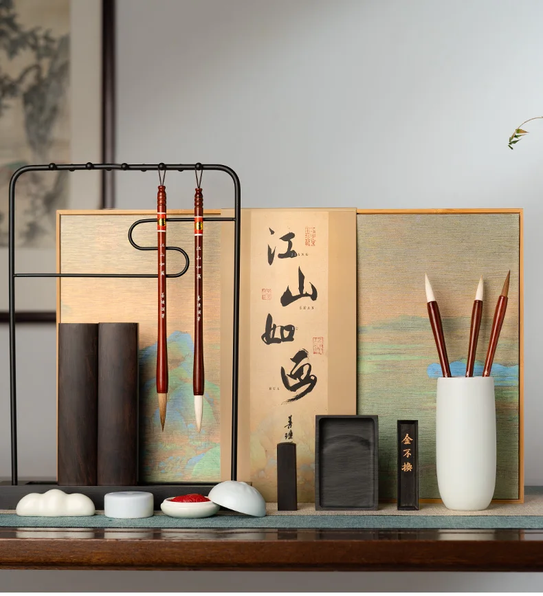 دراسة أربعة كنوز مجموعة هدية صندوق بوتيك القلم، ورق الحبر Inkstone مجموعة كاملة حامل فرشاة Inkstone خاص للمبتدئين فرشاة Ca #6