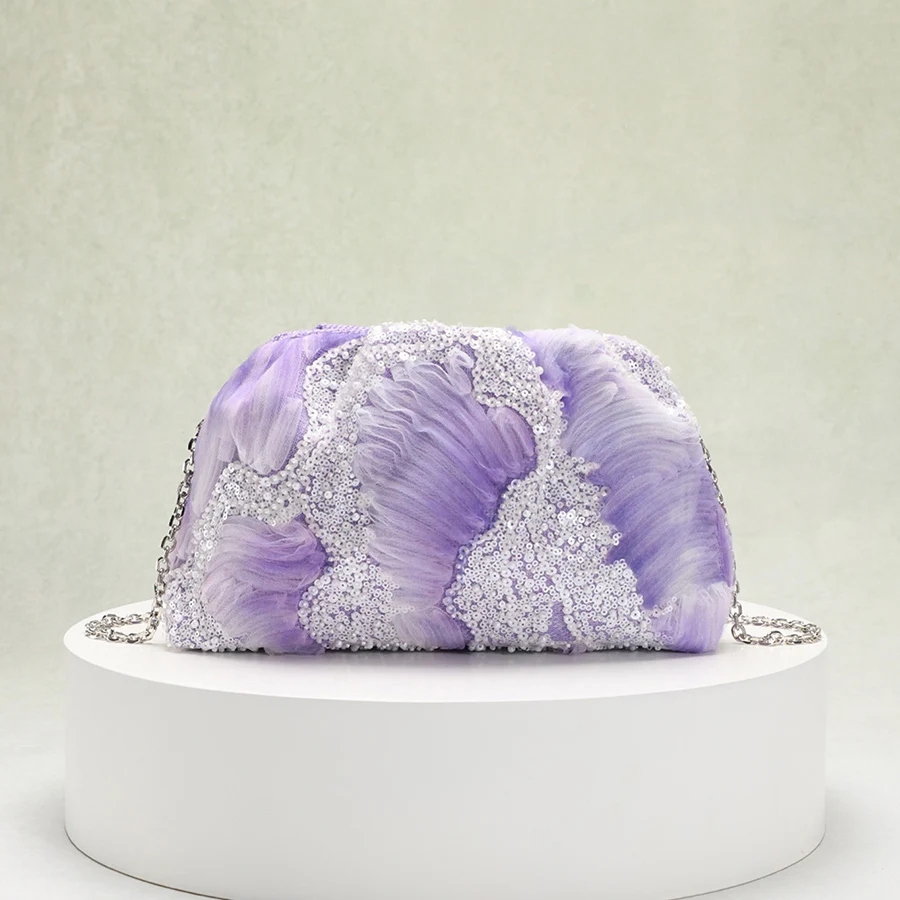 

Fashion Sequins Clip Shell Clutch Bag for Women Flower Embroidery Shoulder Crossbody Bags Dress Evening Party Female Chain Purse