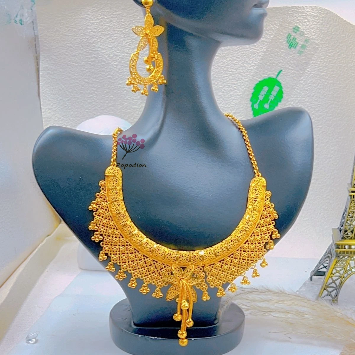 

Новые Дубайские 24-каратные позолоченные серьги-колье для романтической свадьбы, помолвки, комплект ювелирных изделий для влюбленных DD10637