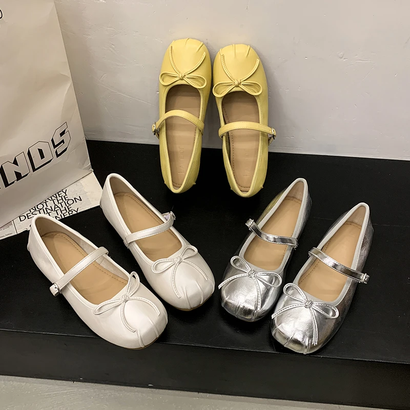 

New Style Women's Butterfly-knot Women Mary Jane Shoes Ladies Casual Shallow Ballet Shoes Soft Leather Eelgant Dress Shoes