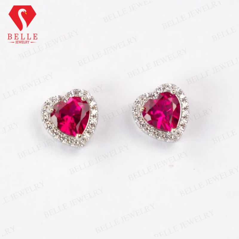 

Lab Grown Gemstone Earrings Round/Heart/Heart/Pear Cuts Ruby/Sapphire 925 Silver Hypoallergenic Factory Direct Sales