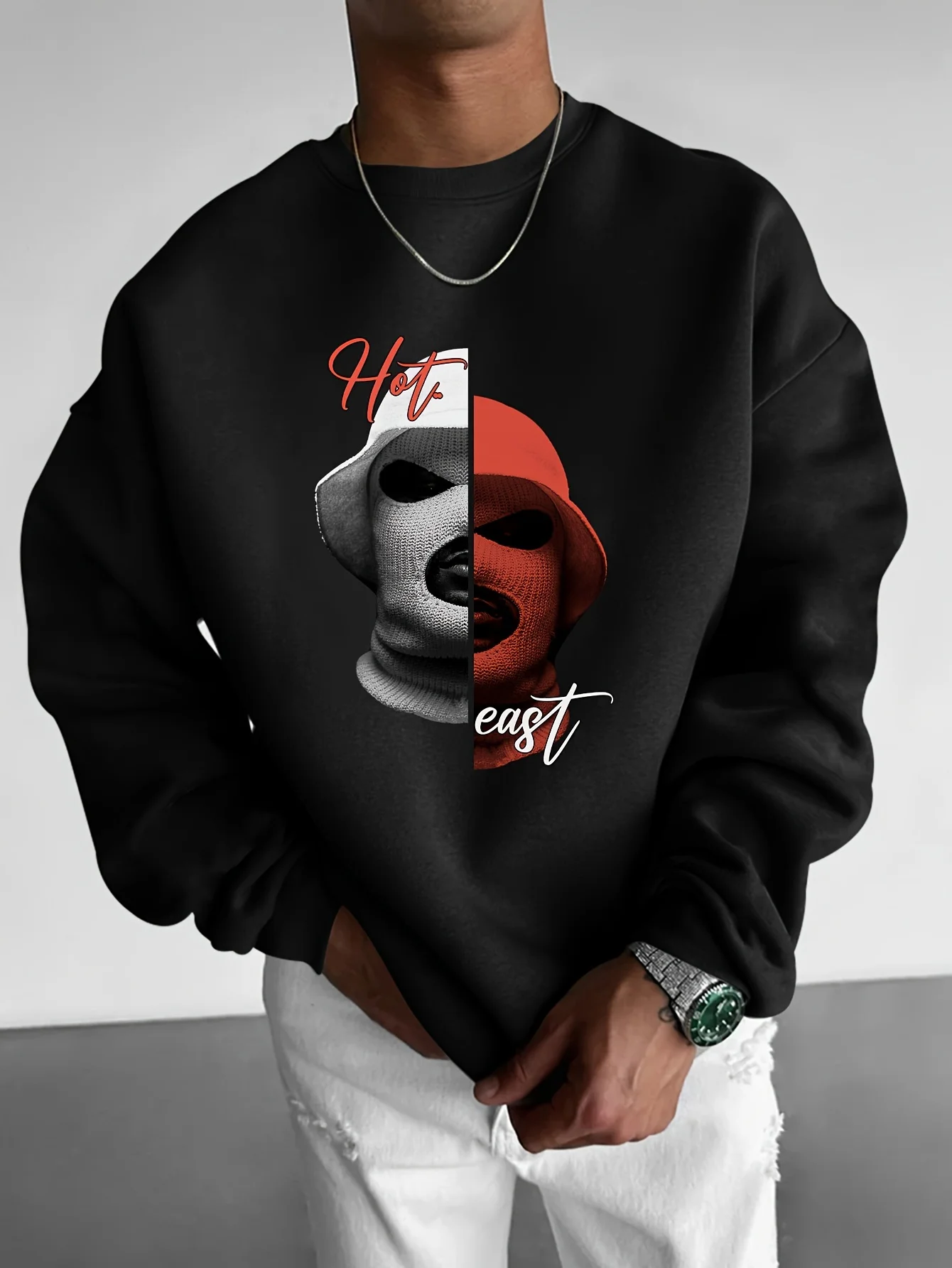 Men's Fashion Creative Design Sense Portrait Printing Printing Sports and Leisure Commuting Versatile Long-sleeved Crew Neck Sweater, Niuwang Selection