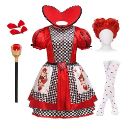 Girls Queen Of Hearts Cosplay Princess Dress Wonderland Poker Red Queen Stage Performance Costume Kids Alice Deluxe Outfits