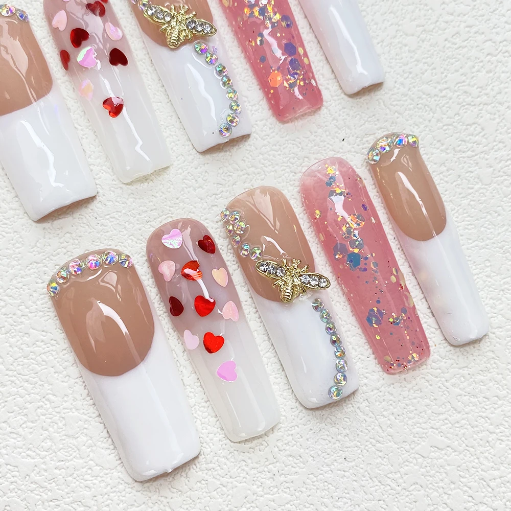 

Уникальный дизайн, акриловые накладные ногти ручной работы, 10 шт., великолепные, в форме ковчега, Y2K, изысканный декор, маникюр, нейл-арт