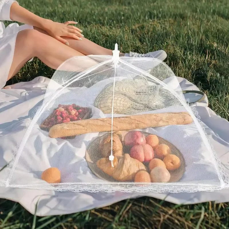 Faltbares Weißes Netz-Lebensmittelzelt Waschbarer Tragbarer Insektenschutz für Picknicks im Freien, Grillpartys Transparenter Pop-Up-Schutz – Detail 1