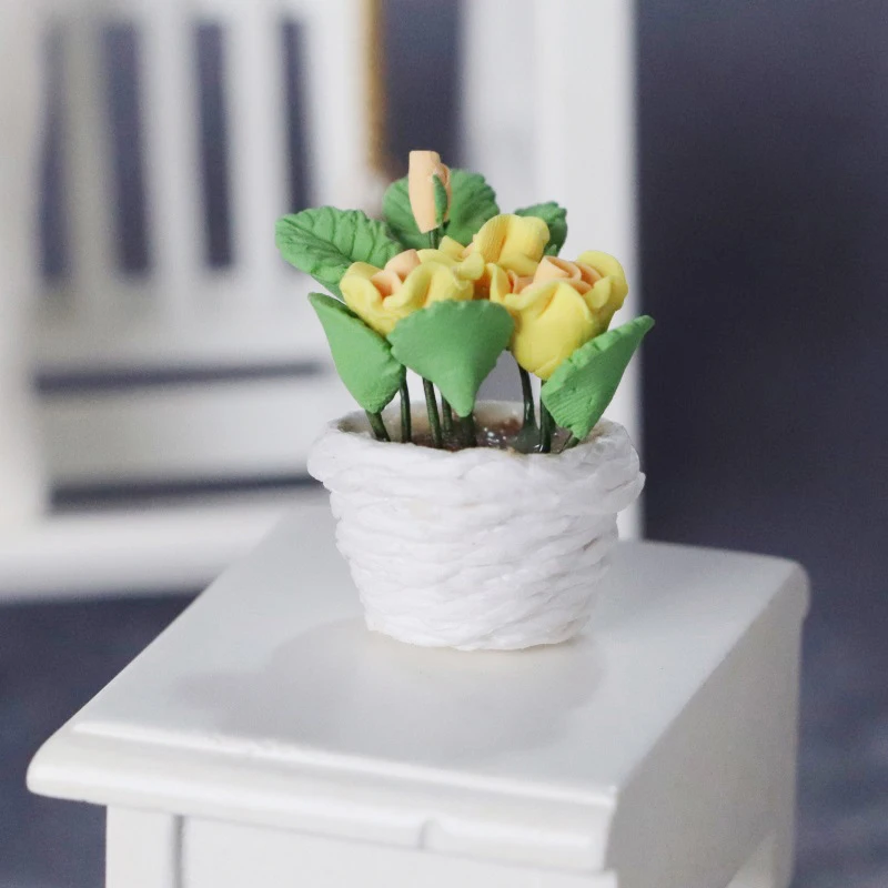 Mini Cute Green Plant Pot Flower Simulation Potted Plants 1:12 Dollhouse Miniature Doll House Furniture Home Decoration