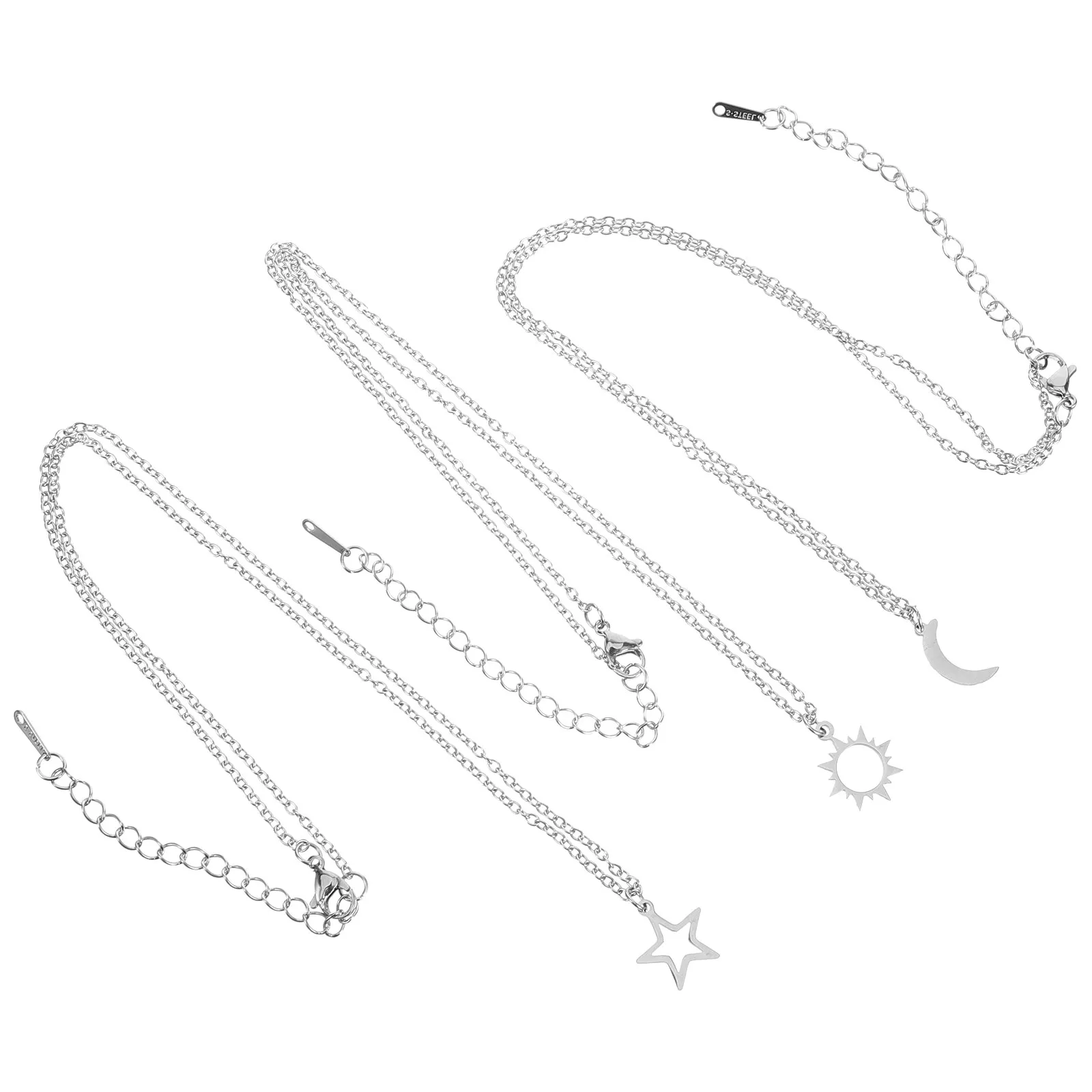3Pcs Sun Moon Star Clavicle Chain Necklace Set Skin Friendly Stainless Steel Jewelry for Dress T Shirt Skirt Outfit Stylish Gift