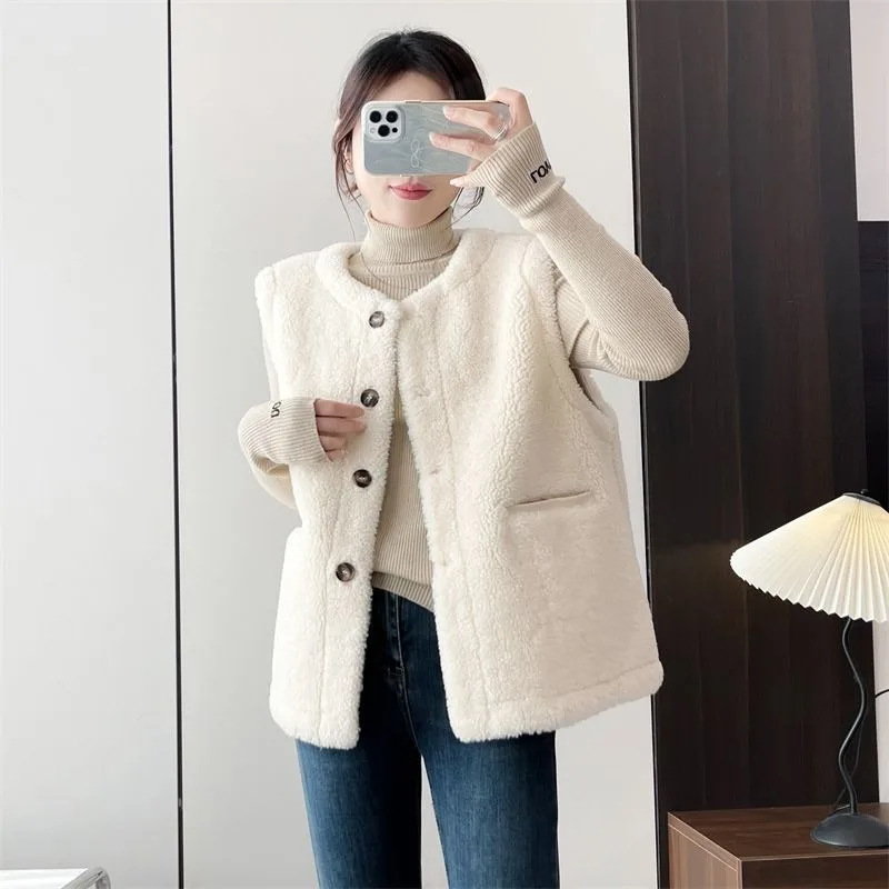

Retro Casual Loose Vest Autumn and Winter All-match Velvet Thickened Vest Jacket Women's Top