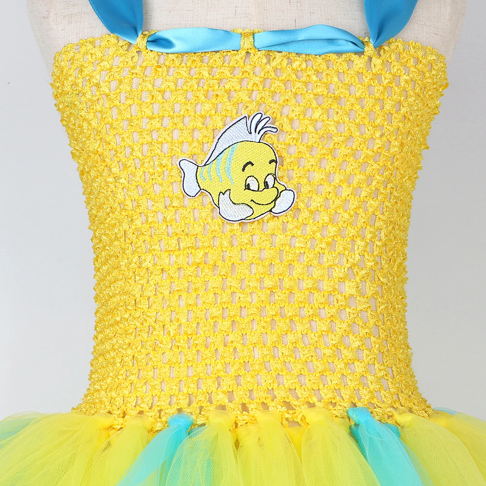 LIttle Mermaid Flounder Costumes for Baby Girls Cartoon Fish Tutu Dress for Kids Birthday Party Outfit Christmas Holiday Clothes