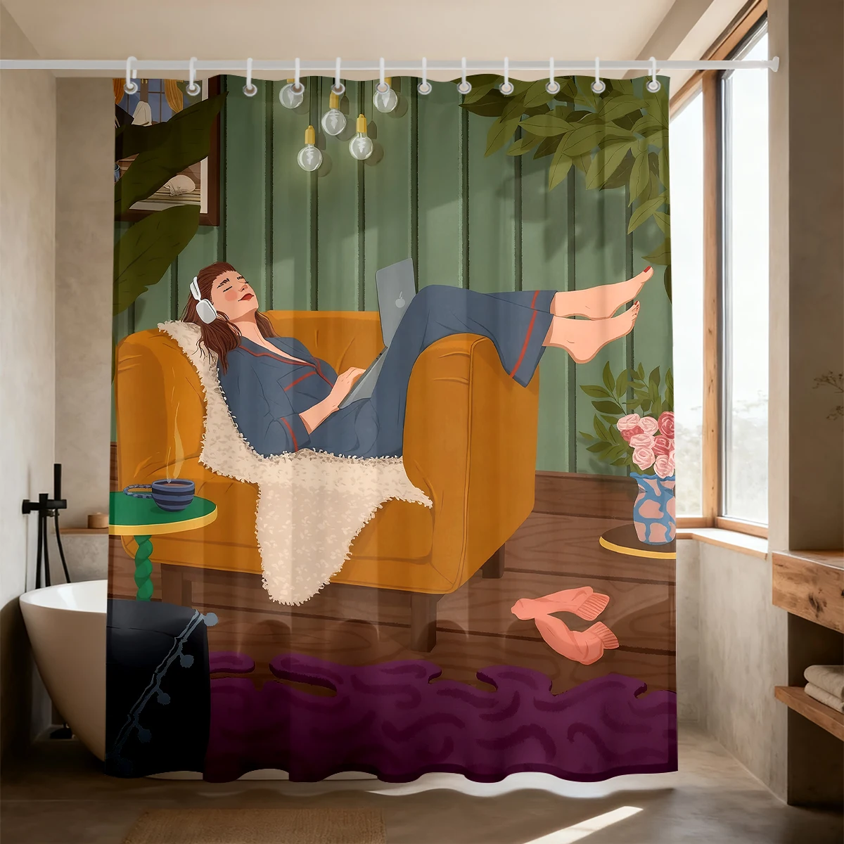 1pc lazy home leisure girl illustration shower curtain fashion privacy protection curtain shower curtain living room bathroom