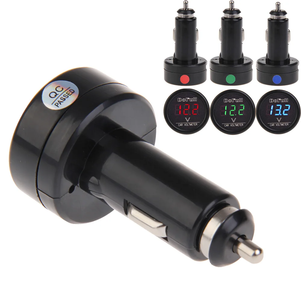 Universal 12V 24V Auto Voltmeter Gauge Cigarette Lighter Charger Digital Voltage Gauge Volt Meter for SUV Sedan Truck