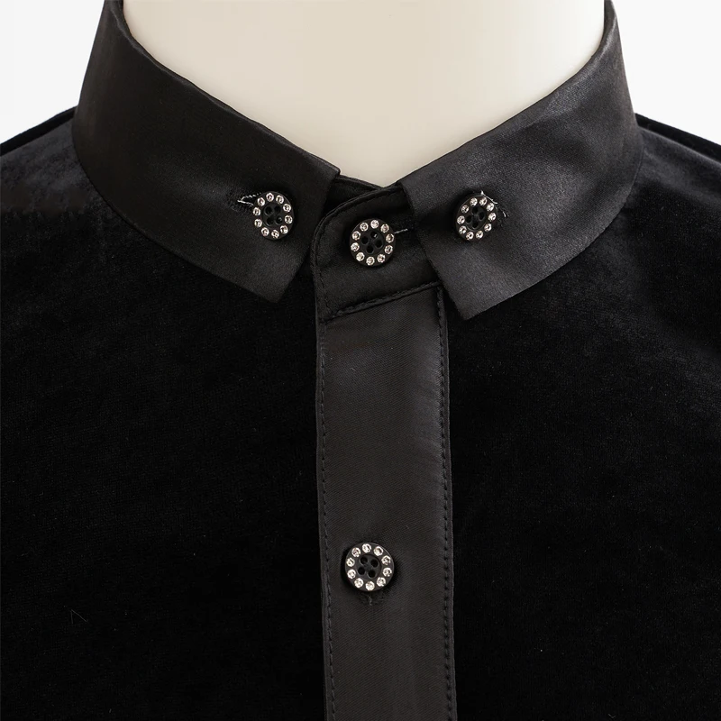 Inverno Uomo Standard nazionale Ballo latino Top Valzer Camicia da ballo da sala Velluto nero Abbigliamento da pratica di danza moderna SL14762