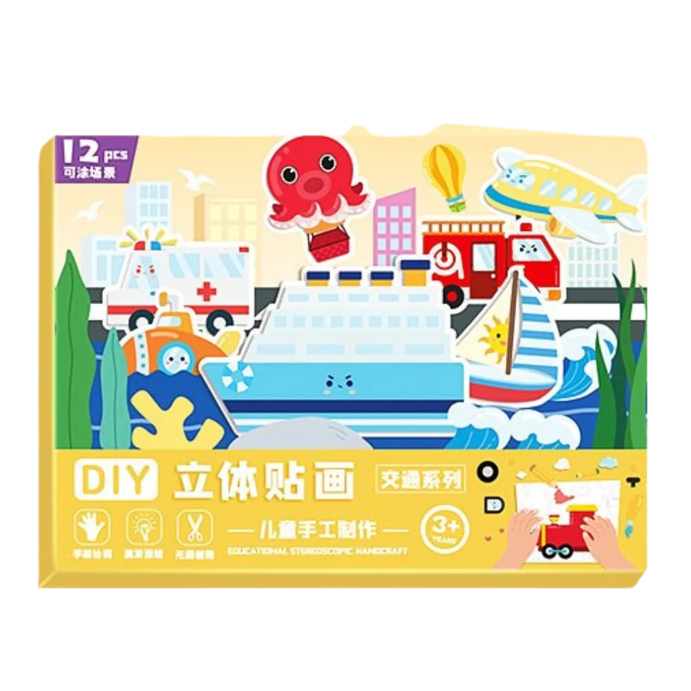 

Handmade Montessori Quiet Busy Book Three-dimensional Repeated Pasting DIY Paste Material Kit DIY Cartoon Animals Sticker Book