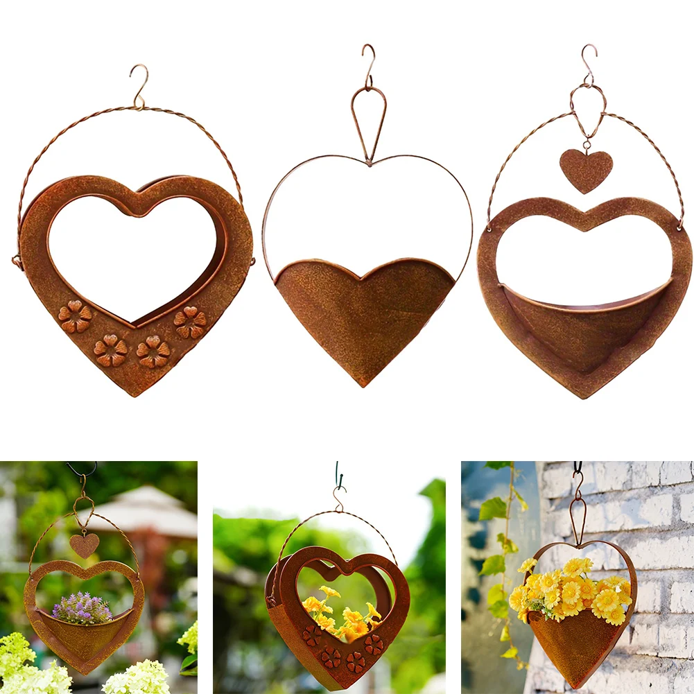 Indoor Outdoor Use Heart-Shaped Hanging Flowerpot Creative Garden Decor Long-lasting Gardening Solution Rust-Resistant Coating