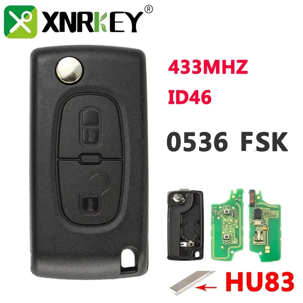 

XNRKEY 2 Button Remote Control Flip Smart Car Key For Peugeot Citroen Blade HU83 0536 FSK 433MHz Chip ID46 / PCF7961 Car Key