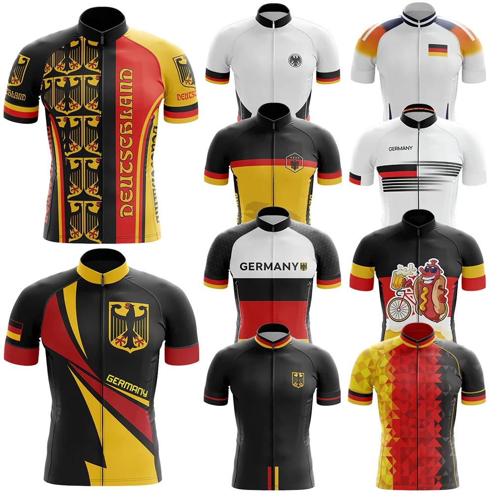 Alemanha camisa de ciclismo para homem, manga curta respirável, bib shorts, almofada de gel 20d durável, roupas de bicicleta de montanha, novo, v1