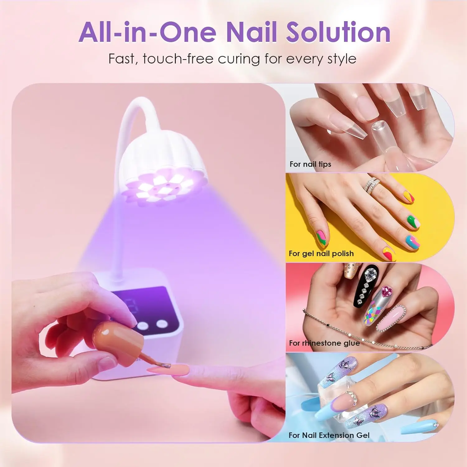 مصباح أظافر LED بالأشعة فوق البنفسجية - رقبة معقوفة لاسلكية قابلة لإعادة الشحن لتلميع الجل والملحقات، باللون الأبيض