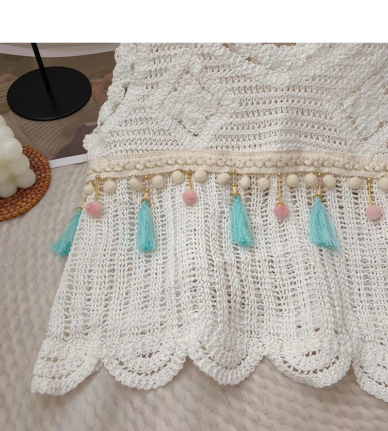 Fringed Crochet Tank Top for Women Sleeveless Crop Top Cover Up with Tassel Knitwear Boho Vacation Bohemian Summer Outfit