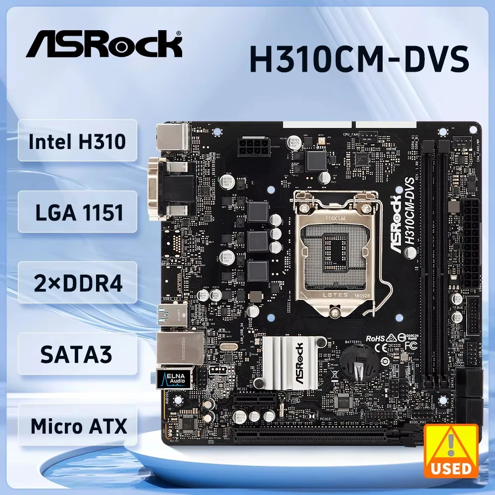 ASRock H310CM-DVS Motherboard LGA 1151 Intel H310 DDR4 32GB SATA3 M.2 Support I7-9700F I5-9400 I5-8400 I3-8100 CPU