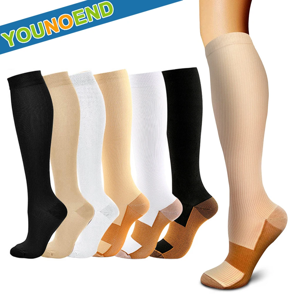 1Pair Copper Compression Socks Men Women Anti Fatigue Pain Relief Knee High Stockings 20-30 MmHg for Running Athletic Pregnancy