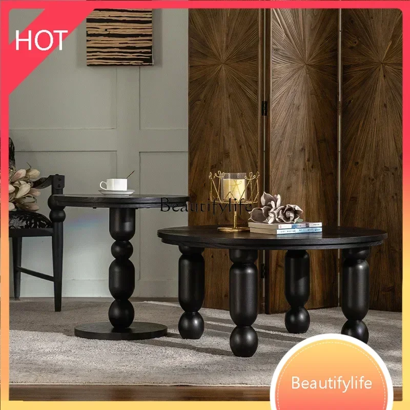 

New style Medieval style small round table coffee table hotel B & B rest area living room black combination coffee table ss 8617