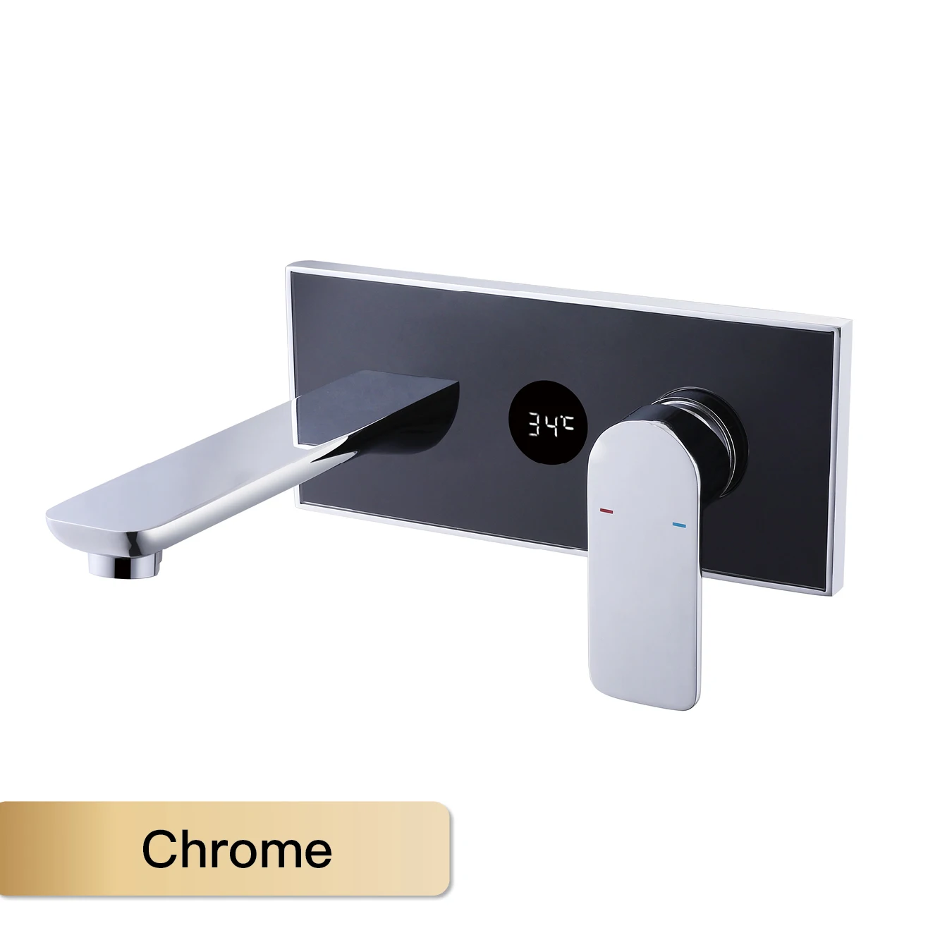 

Стеклянная панель с цифровым дисплеем, настенный тип, дизайн, одна ручка, смеситель для раковины с двойным управлением, черный латунный смеситель для ванной комнаты