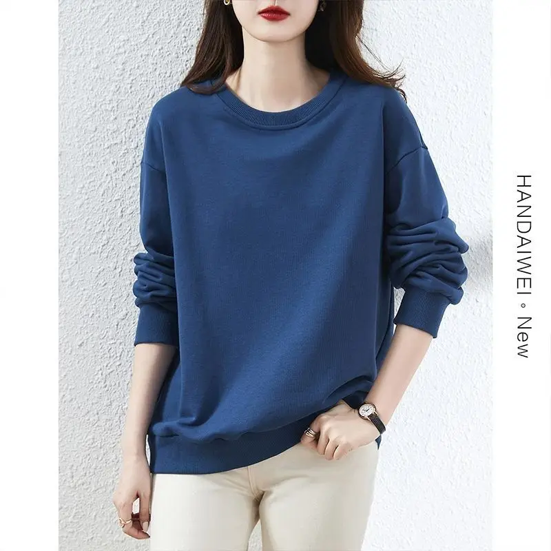 

Женская толстовка с круглым вырезом без шапок и универсальный свободный топ в корейском стиле, маленький ленивый стиль